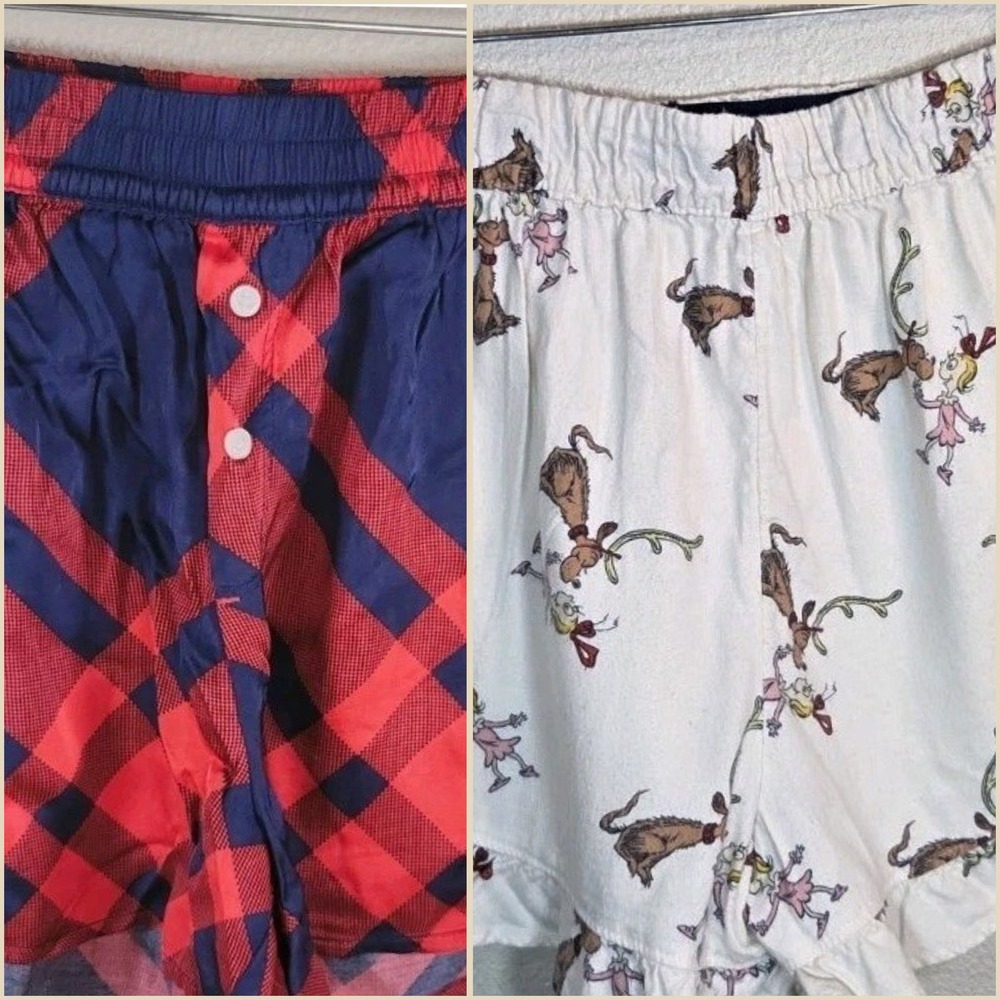 Aerie Sleep Shorts Bundle Small NWT Plaid Grinch Print Pajama Lounge Set 2Pc